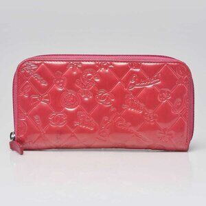 Chanel Pink Patent Leather Embossed Lucky Symbols Long Zippy Wallet